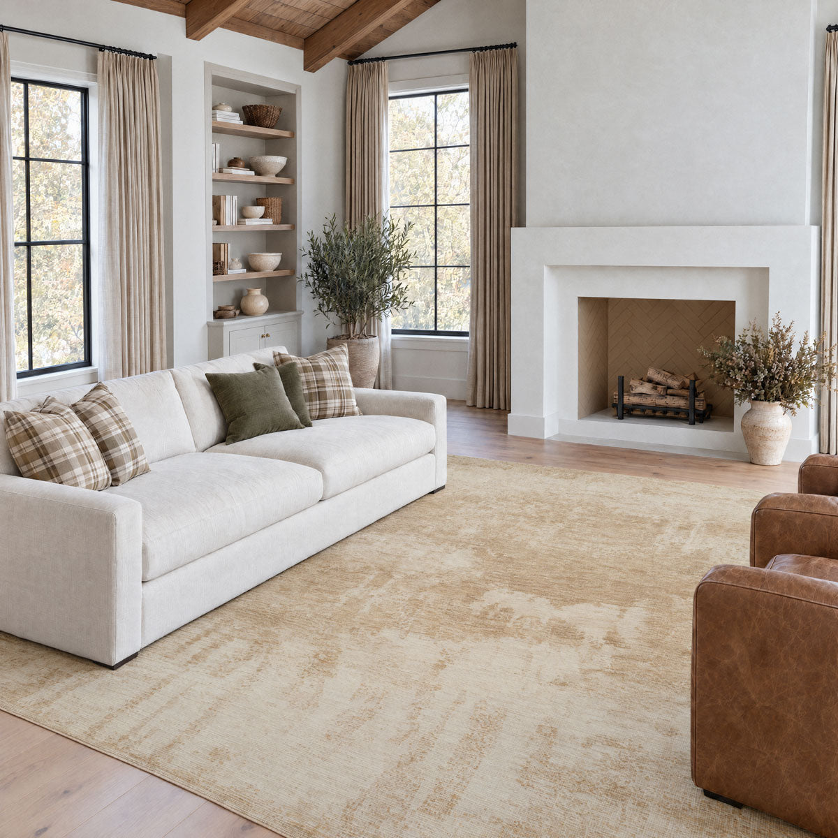 Cream Beige Abstract Living Room Rug - Nellie
