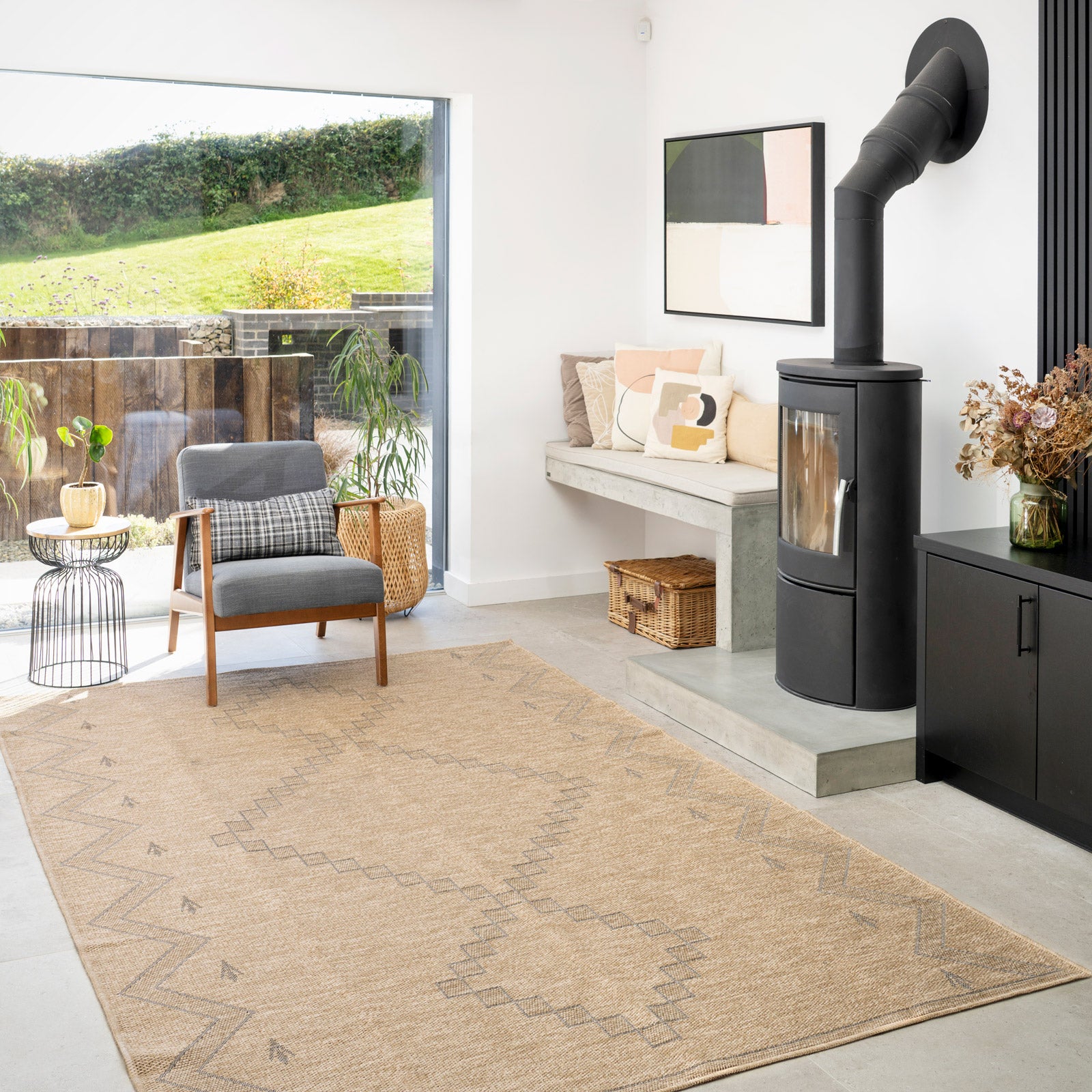 Washable Beige Berber Jute Style Rug - Alva