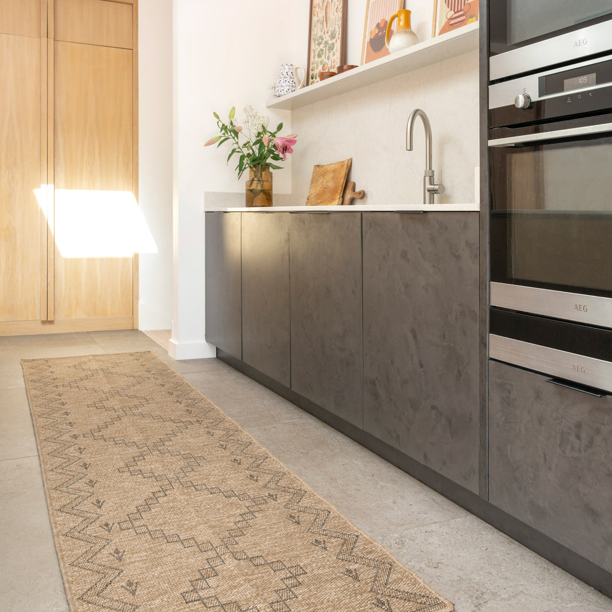 Washable Beige Berber Jute Style Runner - Alva