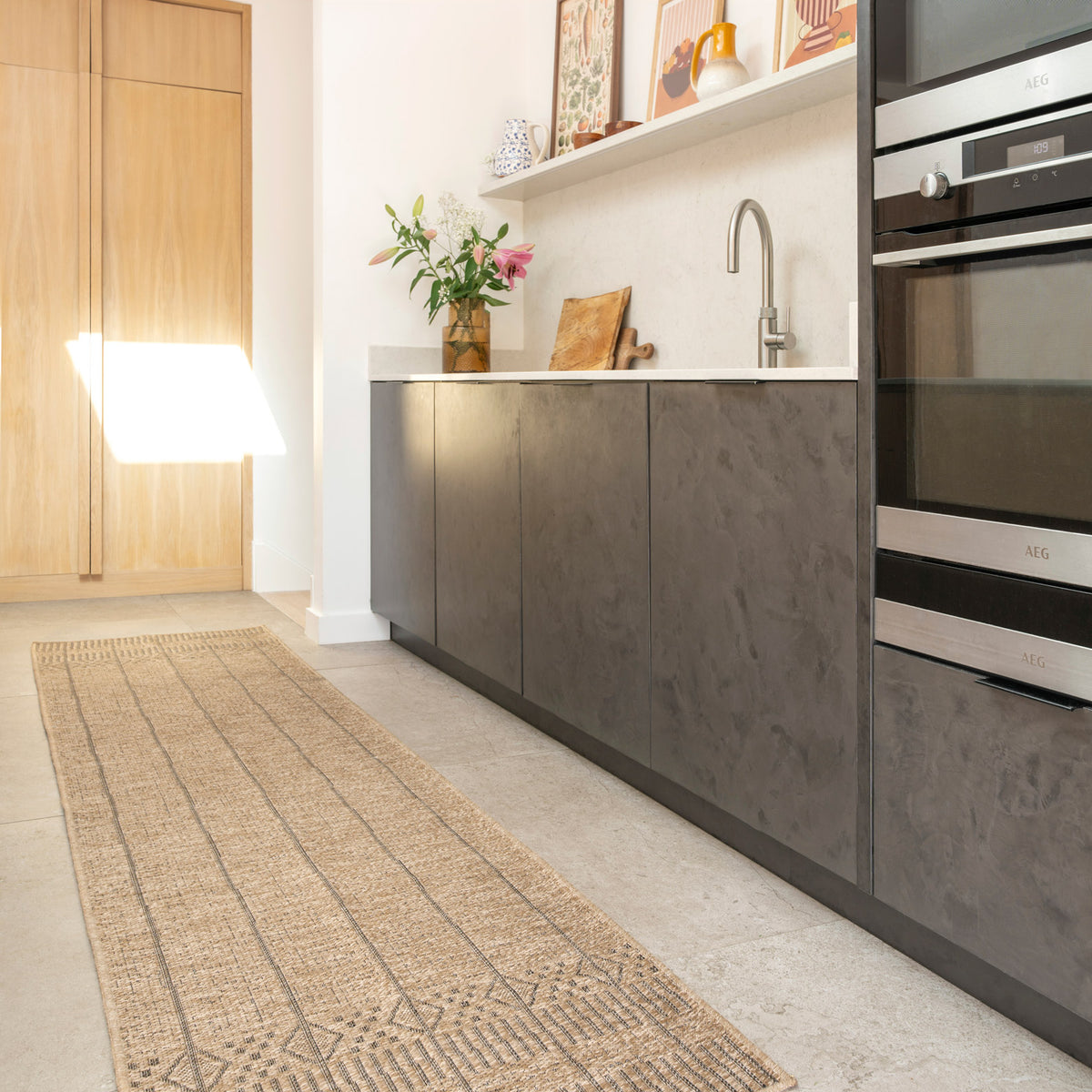 Washable Natural Brown Jute Style Runner - Kai