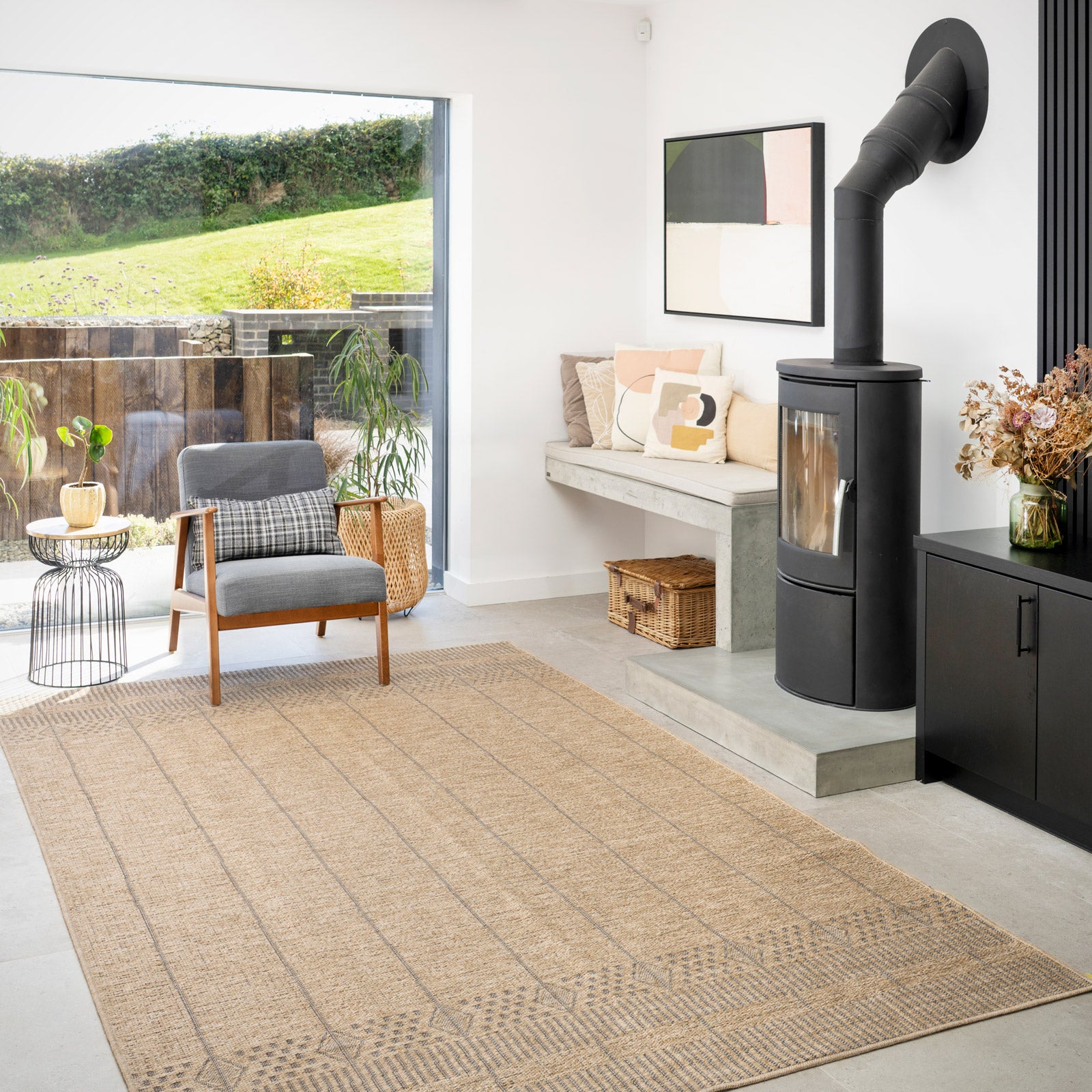 Washable Natural Brown Jute Style Rug - Kai