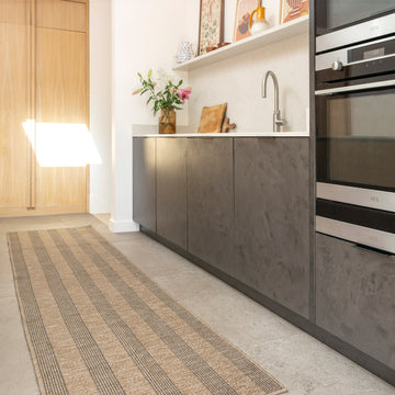 Washable Beige Striped Jute Style Runner - Leni