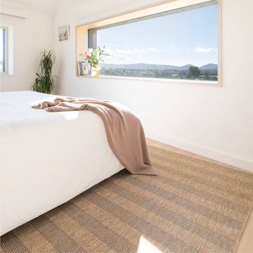 Washable Beige Striped Jute Style Rug - Leni