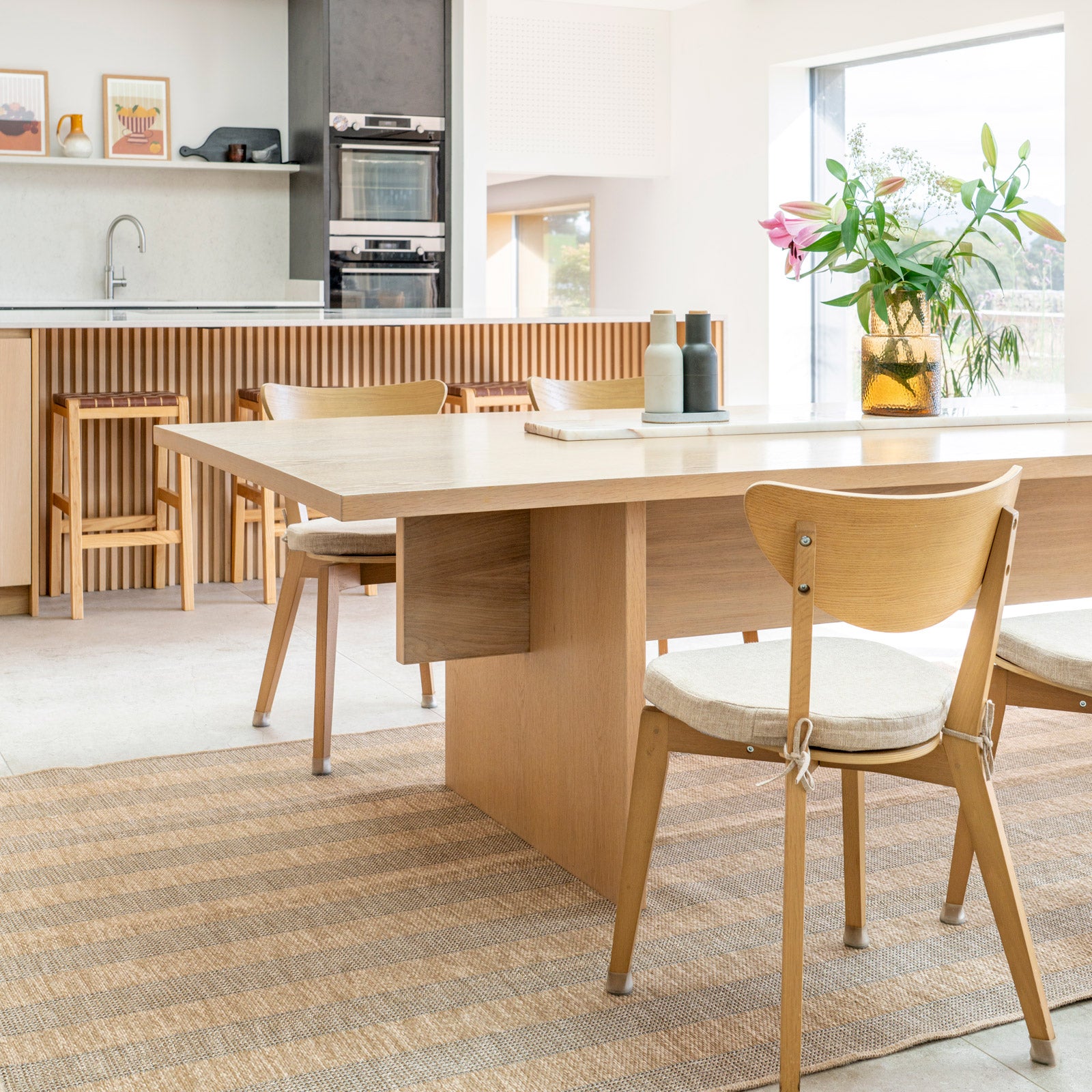 Washable Beige Striped Jute Style Rug - Leni