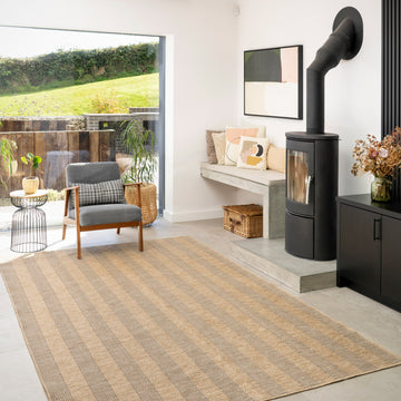 Washable Beige Striped Jute Style Rug - Leni