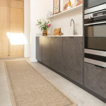 Washable Beige Border Jute Style Runner - Rayna