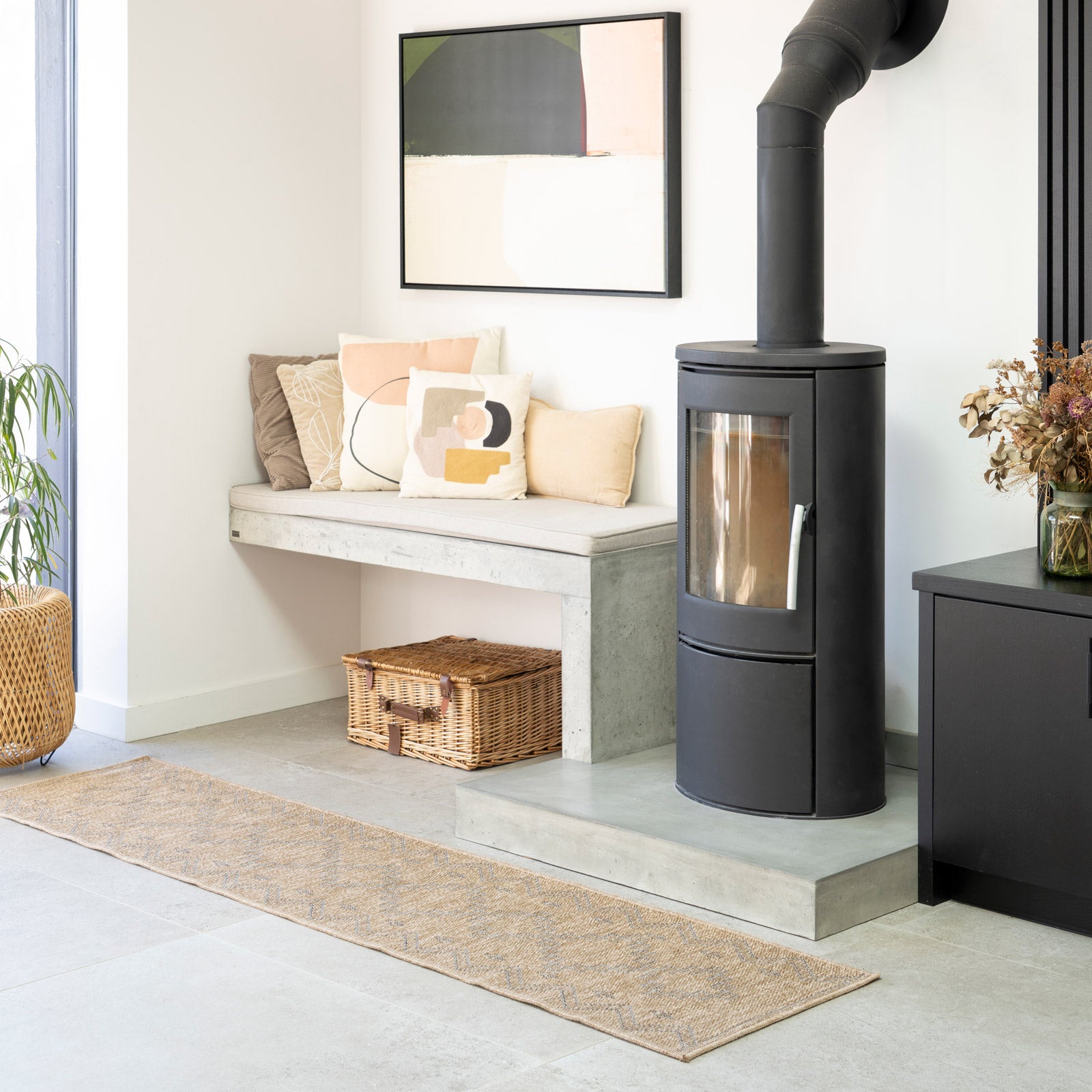 Washable Beige Diamond Jute Style Runner - Thea