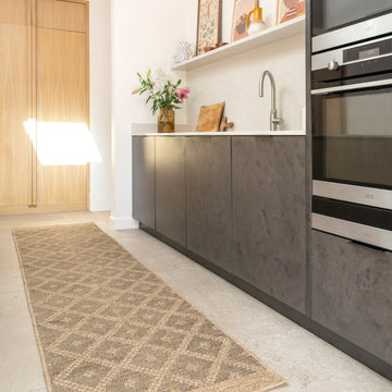 Washable Beige Diamond Jute Style Runner - Thea