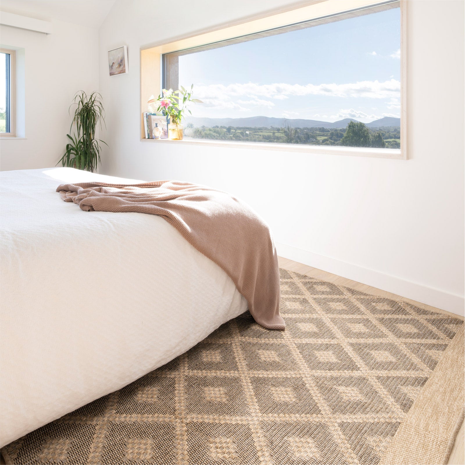 Washable Beige Diamond Jute Style Rug - Thea