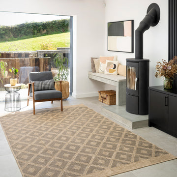 Washable Beige Diamond Jute Style Rug - Thea