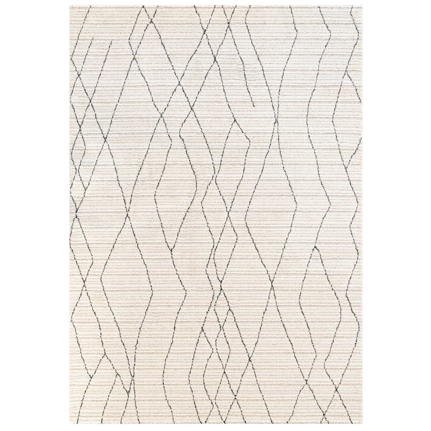 Cosy Soft Abstract Lined Beige Moroccan Berber Bedroom Rug