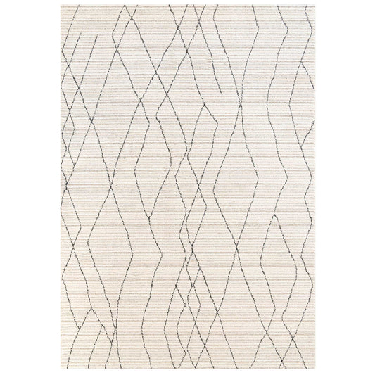 Cosy Soft Abstract Lined Beige Moroccan Berber Bedroom Rug