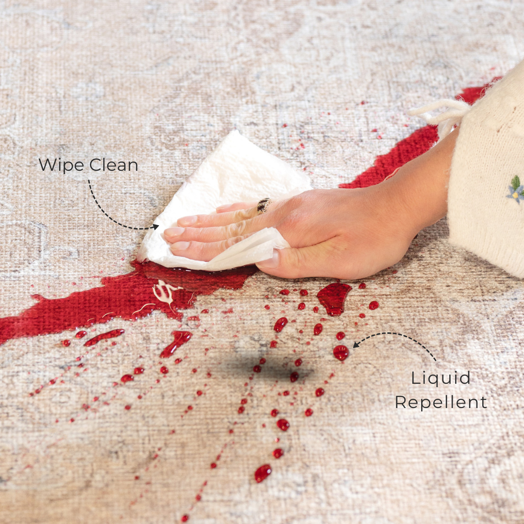 Flatwoven Washable Distressed Beige Area Rug - Tolka