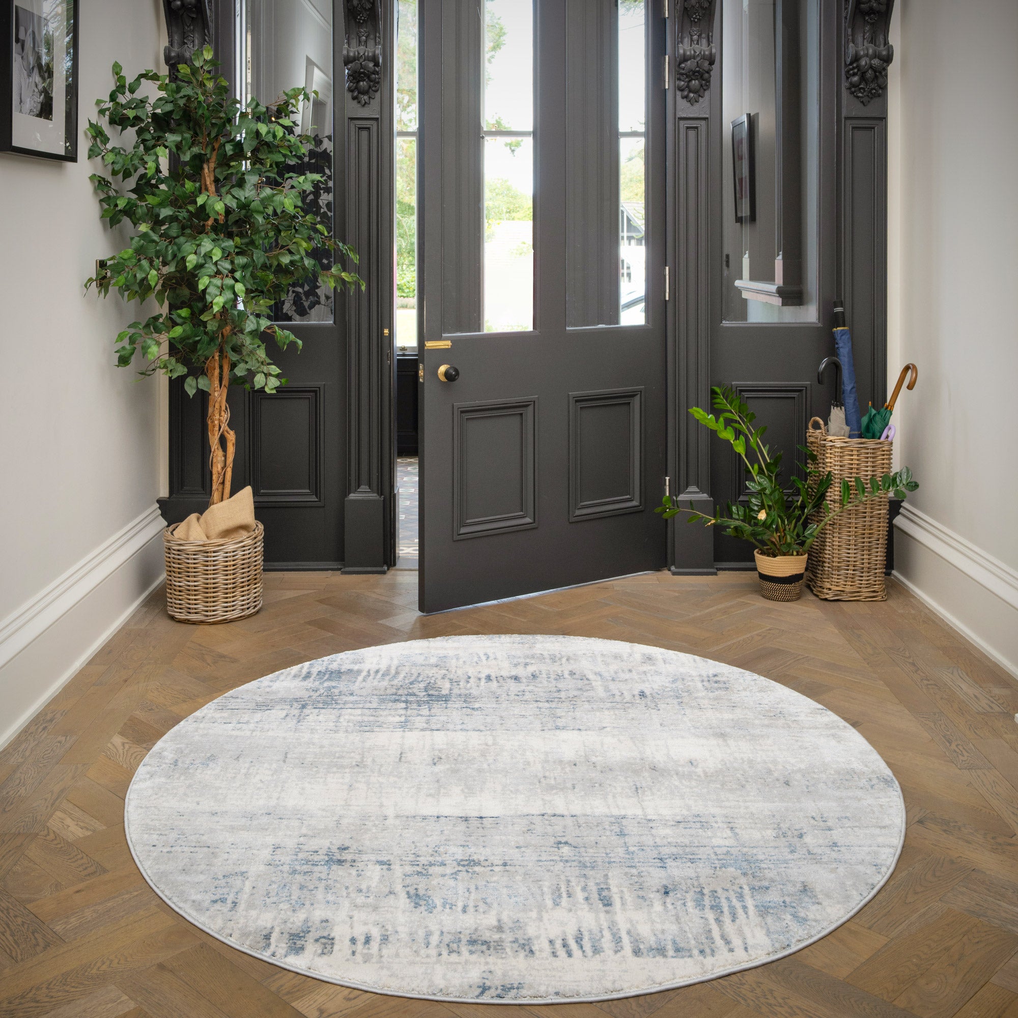 Soft Blue Distressed Abstract Living Room Area Rug - Bedtime