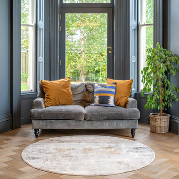 Soft Grey Gold Abstract Circle Rug - Moonshine