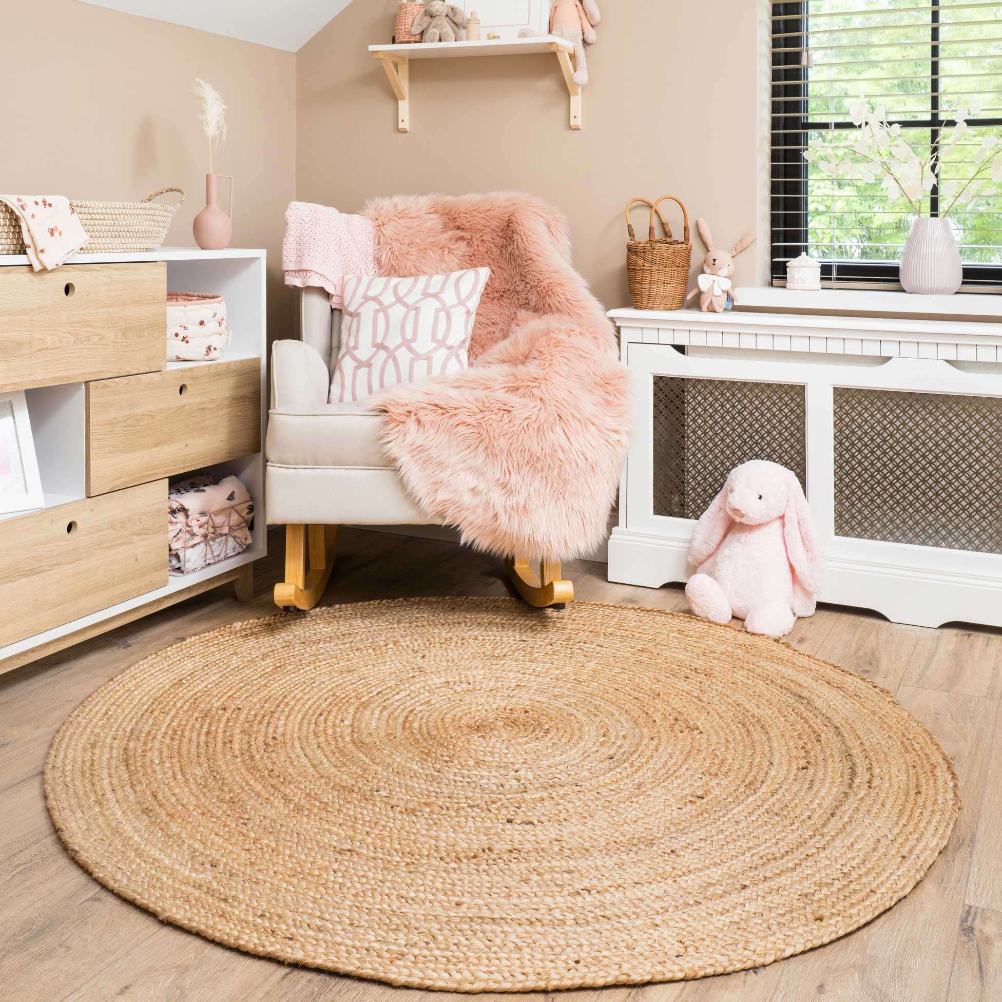 Rustic Jute Round Natural Circle Nursery Rug | Living Room Rugs