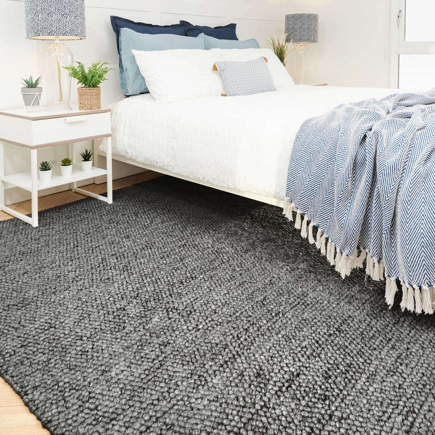 Grey Pebble Wool Living Room Rug