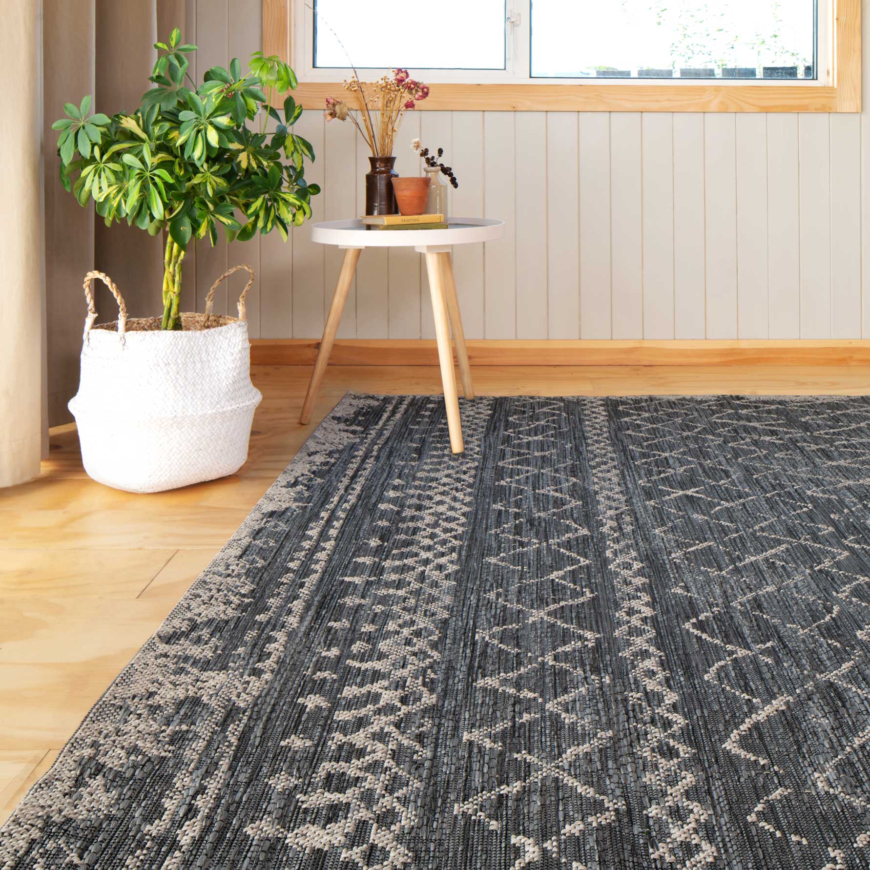 Grey Scandi Textured Flatweave Area Rug