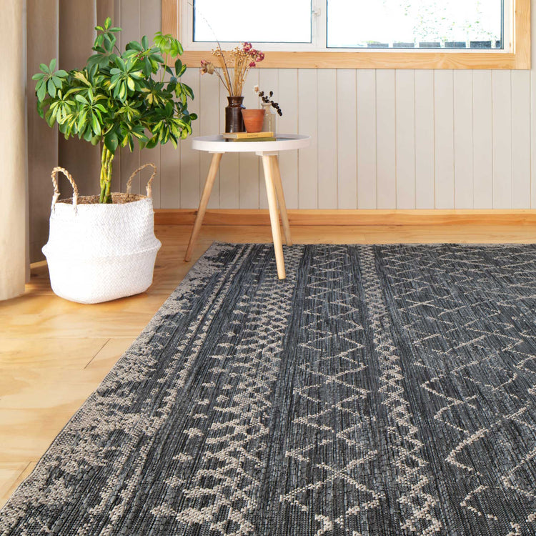 Grey Scandi Textured Flatweave Area Rug