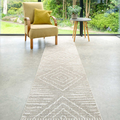 Soft Diamond Beige Moroccan Berber Runner Rug