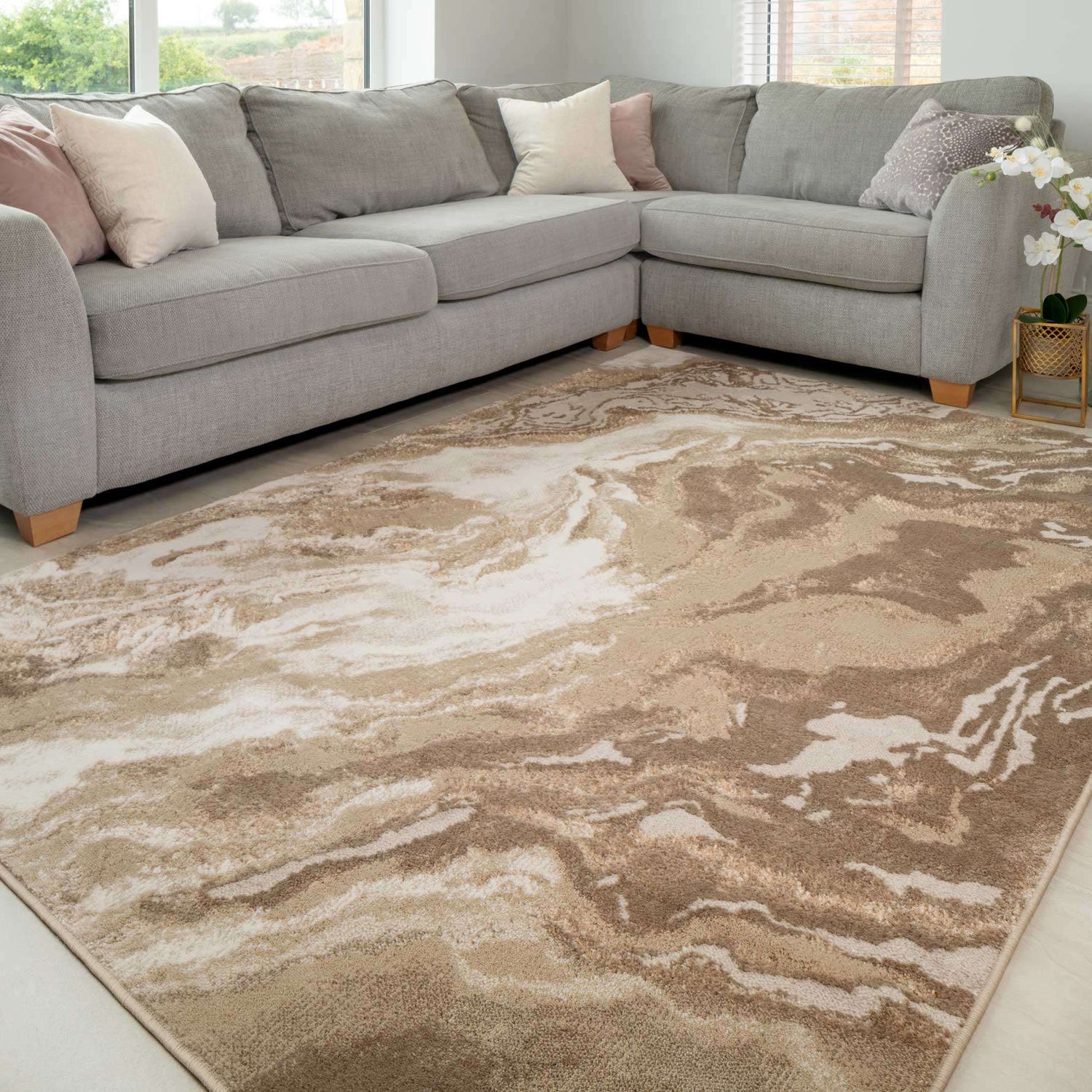 Modern Beige Textured Living Room Rug | Living Room Rugs | Kukoon Rugs ...