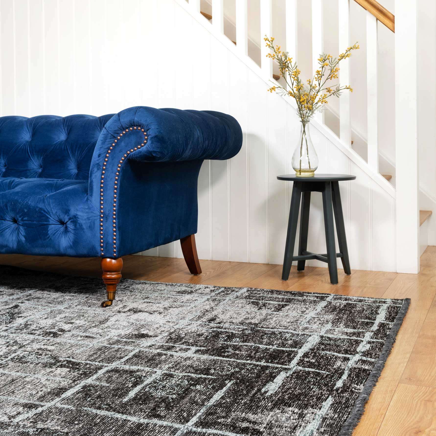 Reversible Distressed Dark Grey Area Rug