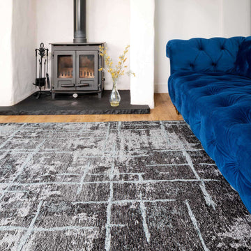 Reversible Distressed Dark Grey Area Rug