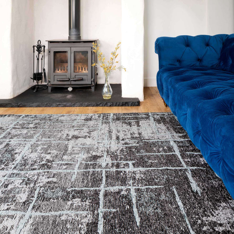 Reversible Distressed Dark Grey Area Rug
