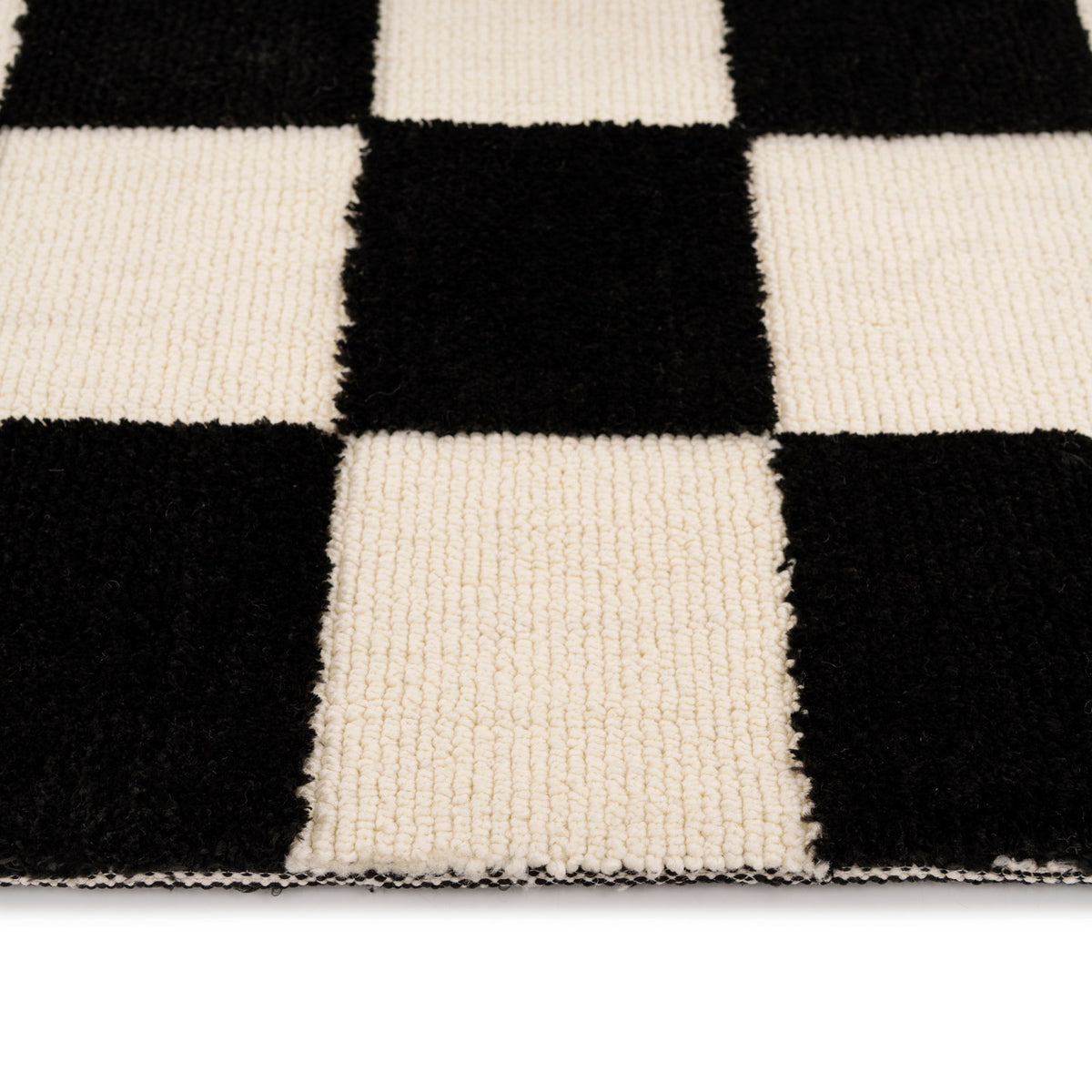 Black Retro Checkerboard Runner Rug - Ebony