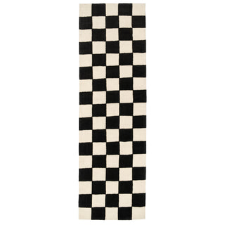 Black Retro Checkerboard Runner Rug - Ebony