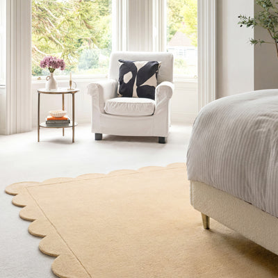 Beige Scalloped Border Woven Rug - Maren