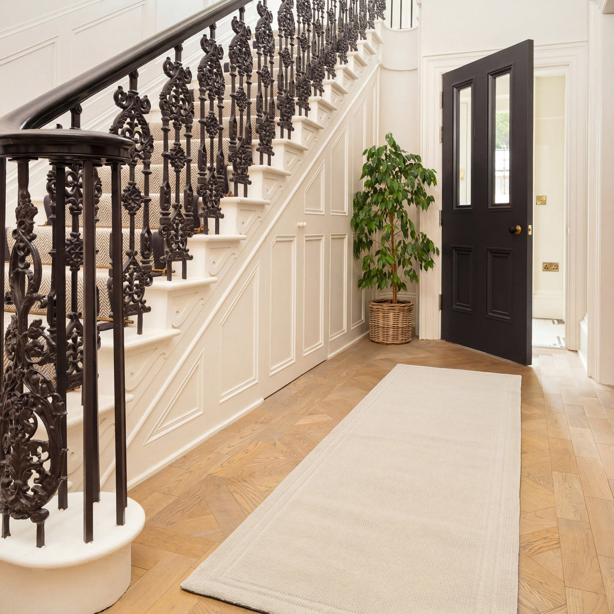 Cream Border Runner Rug - Nell