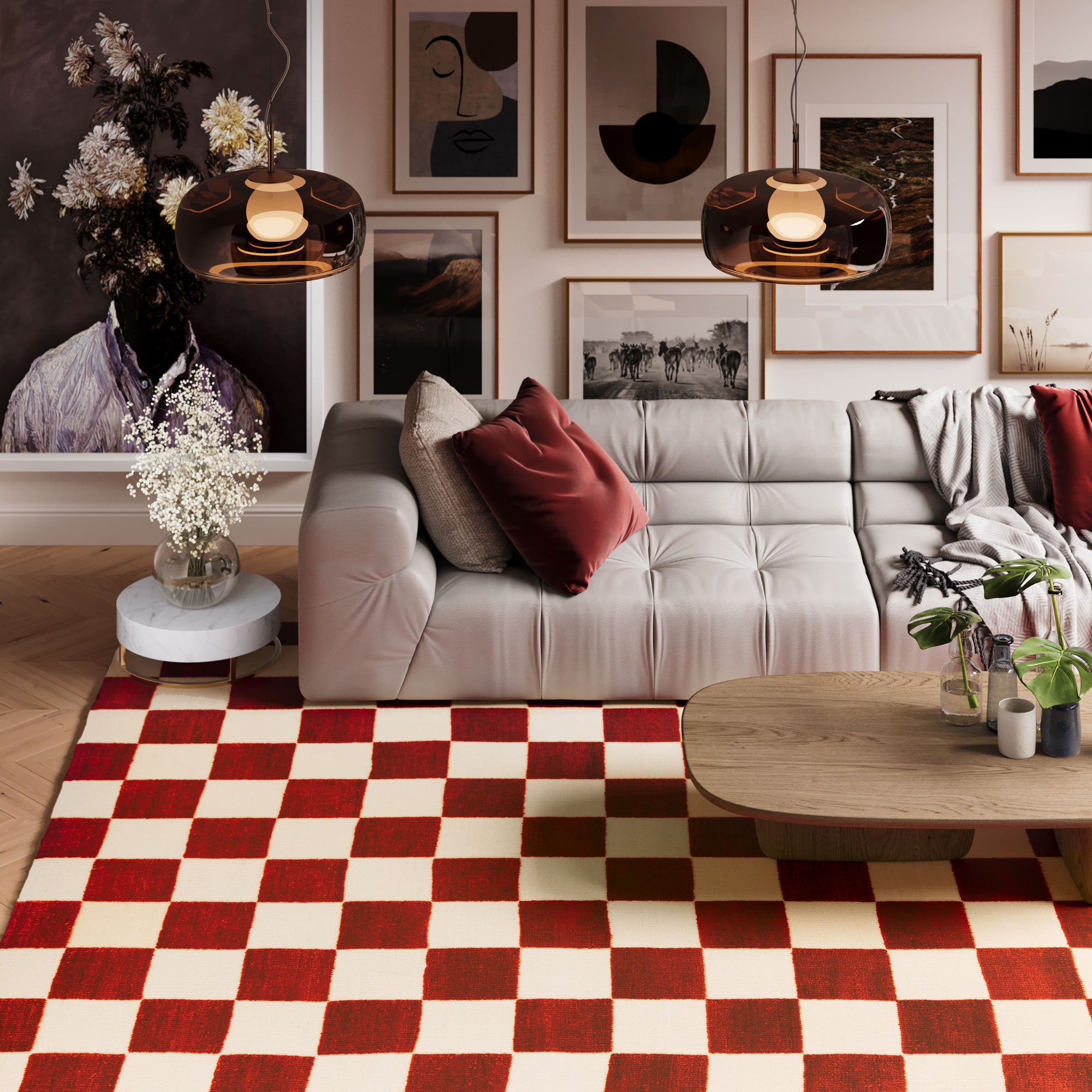 Burnt Orange Retro Checkerboard Rug - Maze Rust