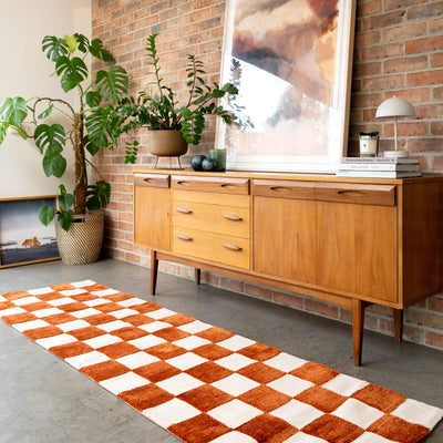 Burnt Orange Retro Checkerboard Runner - Rust