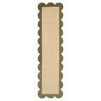 Earthy Green Scalloped Border Runner Rug - Sora