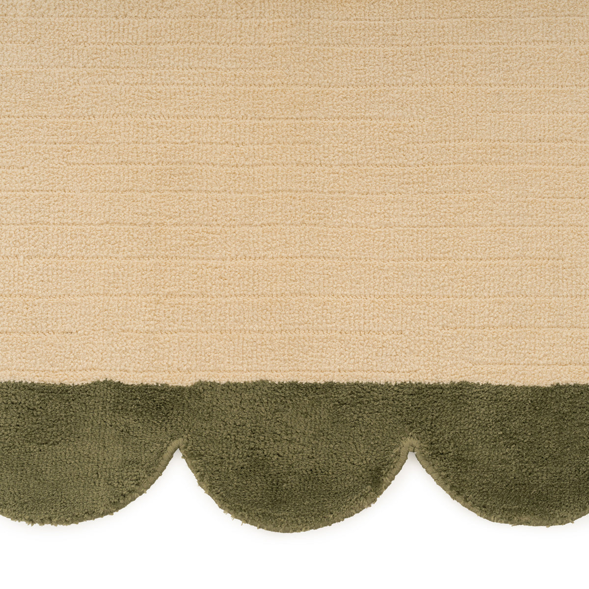 Earthy Green Scalloped Border Runner Rug - Sora