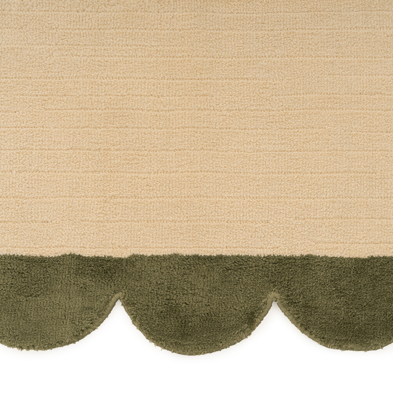 Earthy Green Scalloped Border Runner Rug - Sora