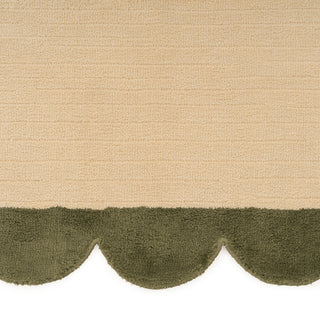 Earthy Green Scalloped Border Runner Rug - Sora