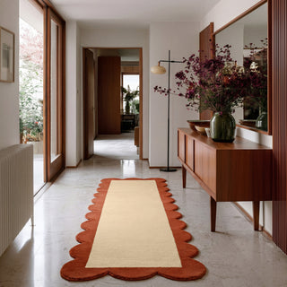 Terracotta Scalloped Border Runner Rug - Stella