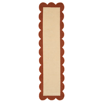 Terracotta Scalloped Border Runner Rug - Stella