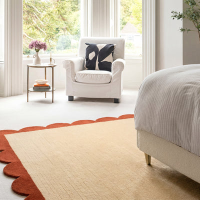 Terracotta Scalloped Border Woven Rug - Stella