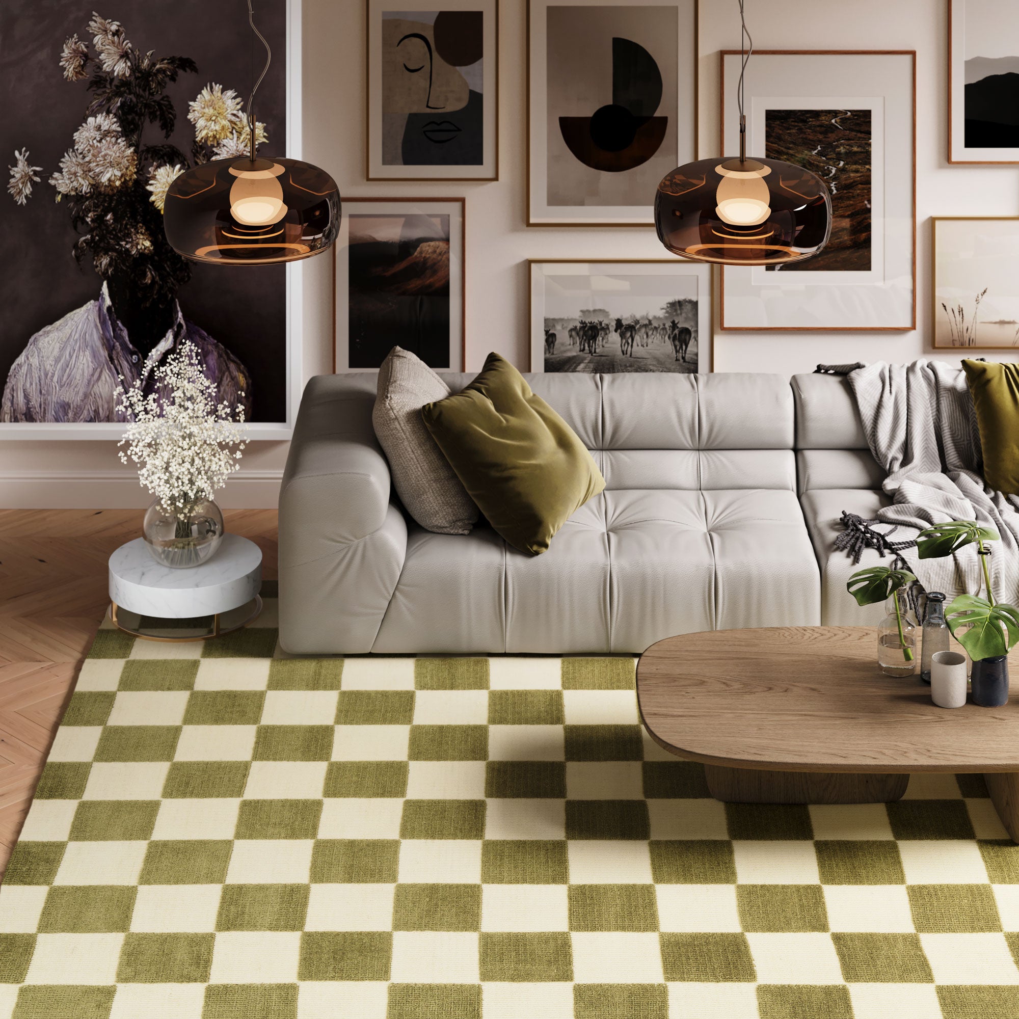 Green Retro Checkerboard Rug - Maze
