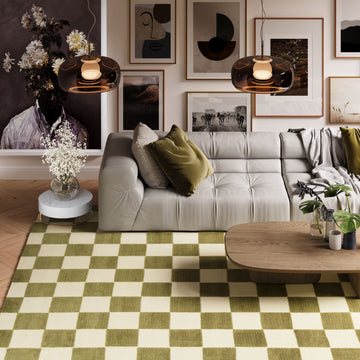 Green Retro Checkerboard Rug - Maze