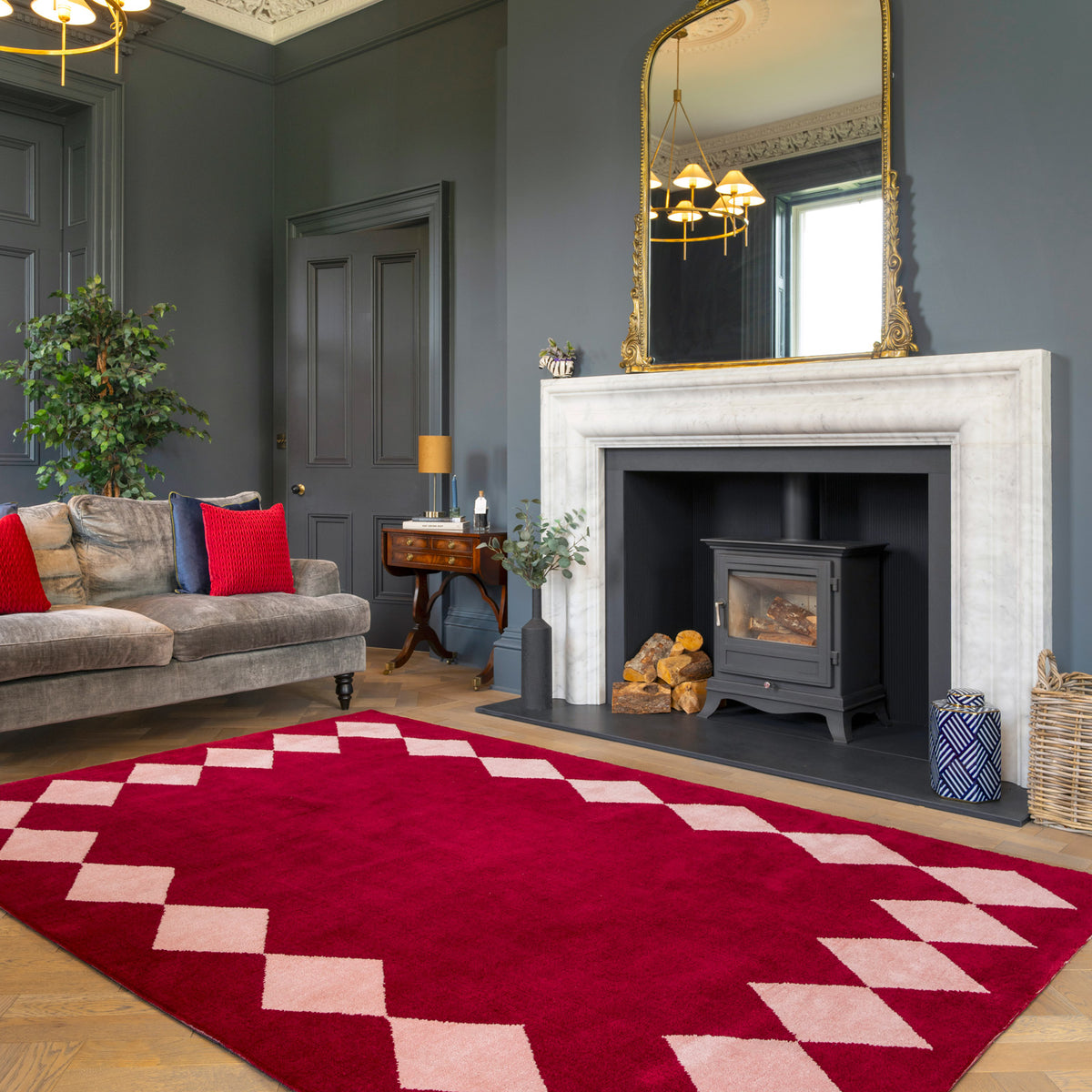 Burgundy Harlequin Rug - Zara