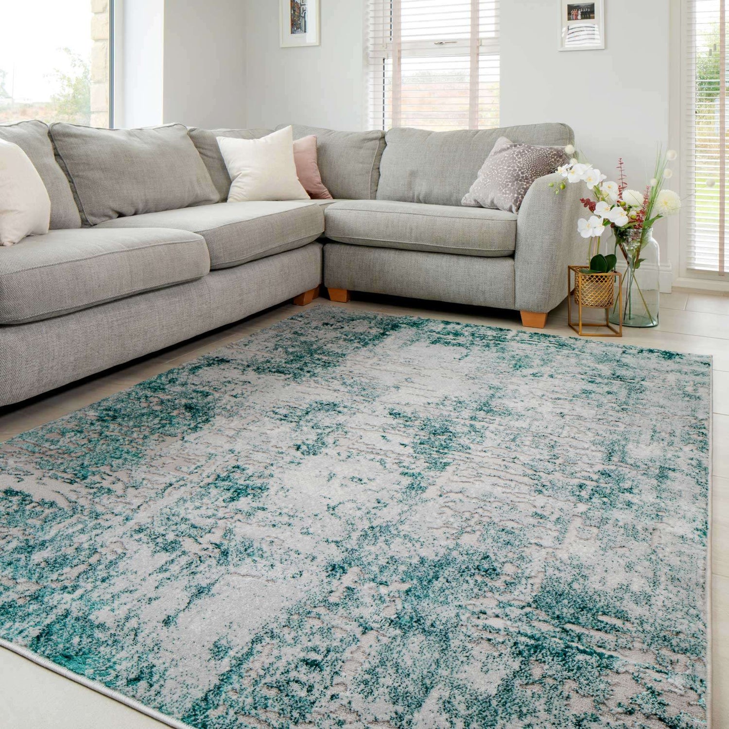 Teal Rug Modern Teal Green Textured Living Room Rug | Living Room Rugs | Kukoon ...