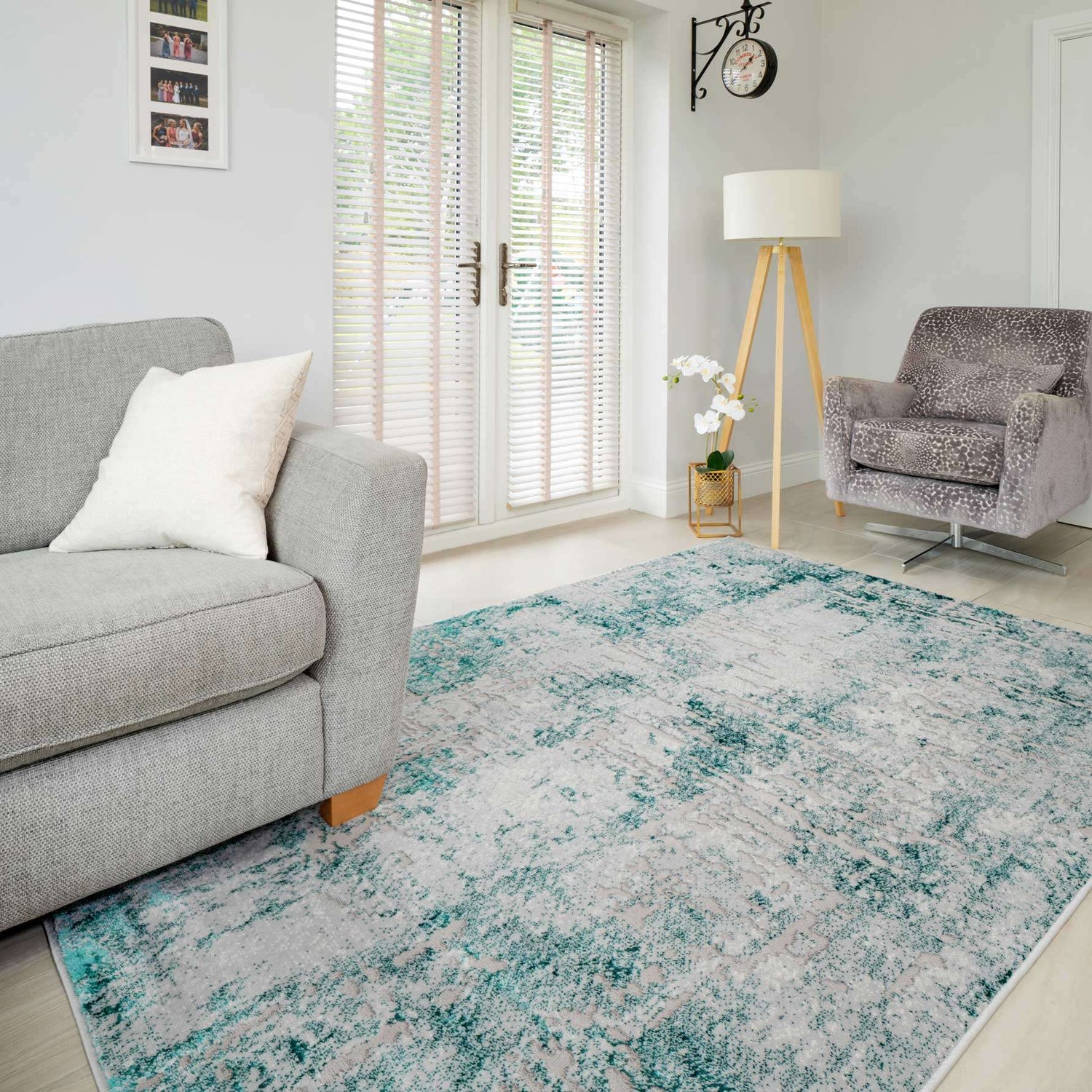 Modern Teal Textured Living Room Rug