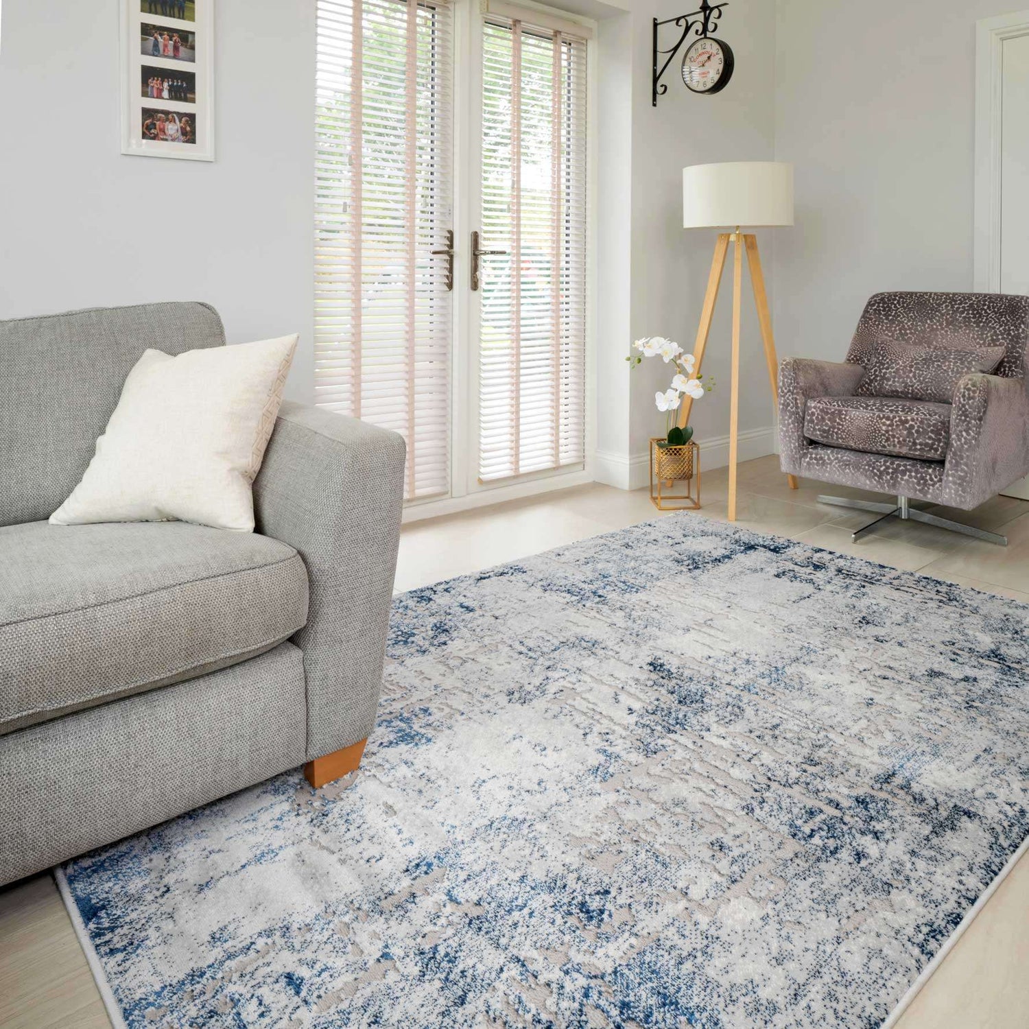 Modern Navy Textured Living Room Rug