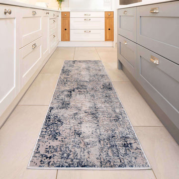 Modern Navy Textured Runner Rug