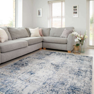 Modern Navy Textured Runner Rug
