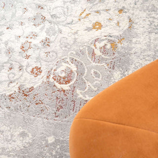 Ornate Soft Grey Distressed Medallion Living Room Rug